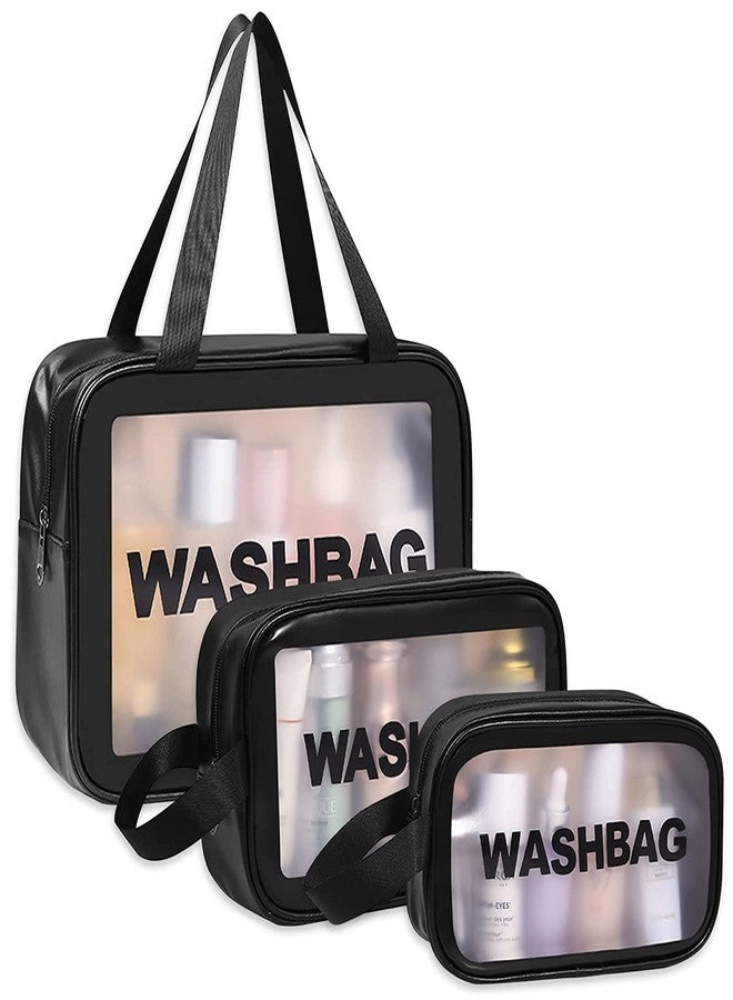 MOHAK 3PCS Toiletry Bag Set-Clear Wash Bag Transparent Toiletry Bags for Women Hanging Toiletries Bags Waterproof Plastic Makeup Bags with Zipper - Image 1